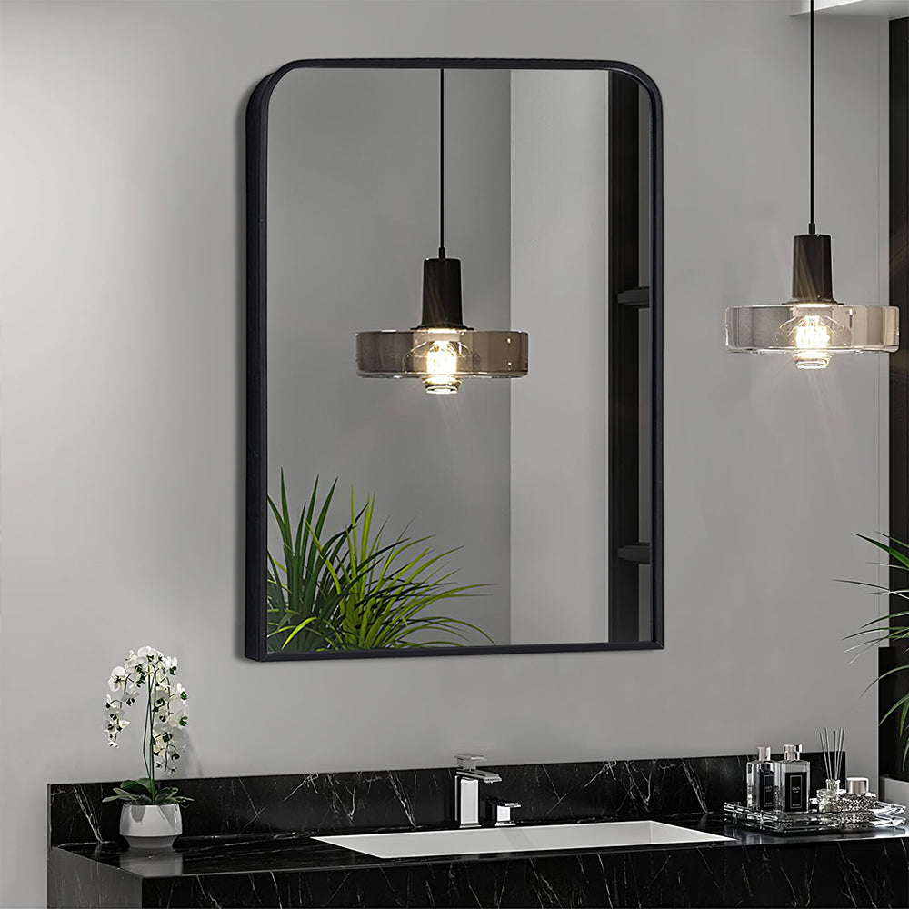Black 70cm Contemporary Arched Wall Mirror