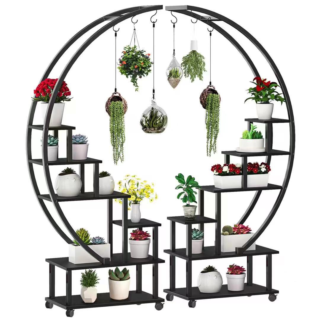 2pcs Half Moon Shaped Plant Stand Display Shelf with Wheels