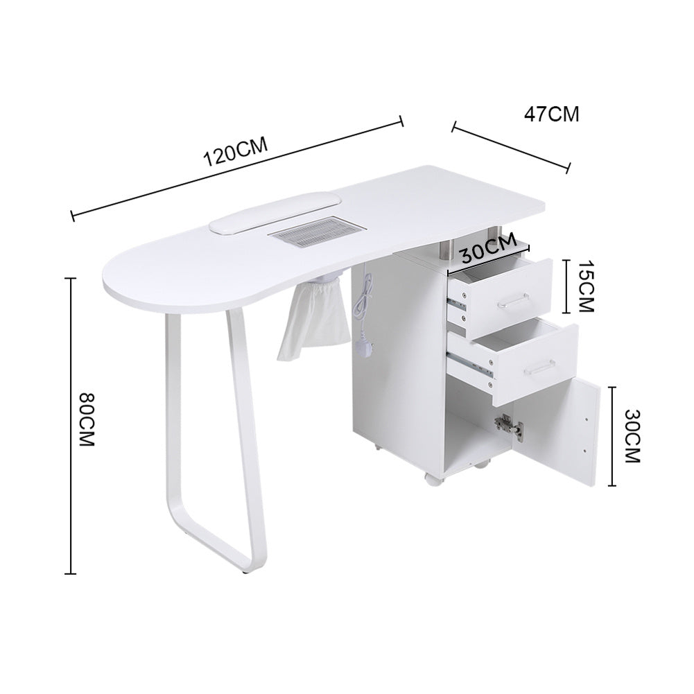 White Manicure Table Nail Station with Dust Collector