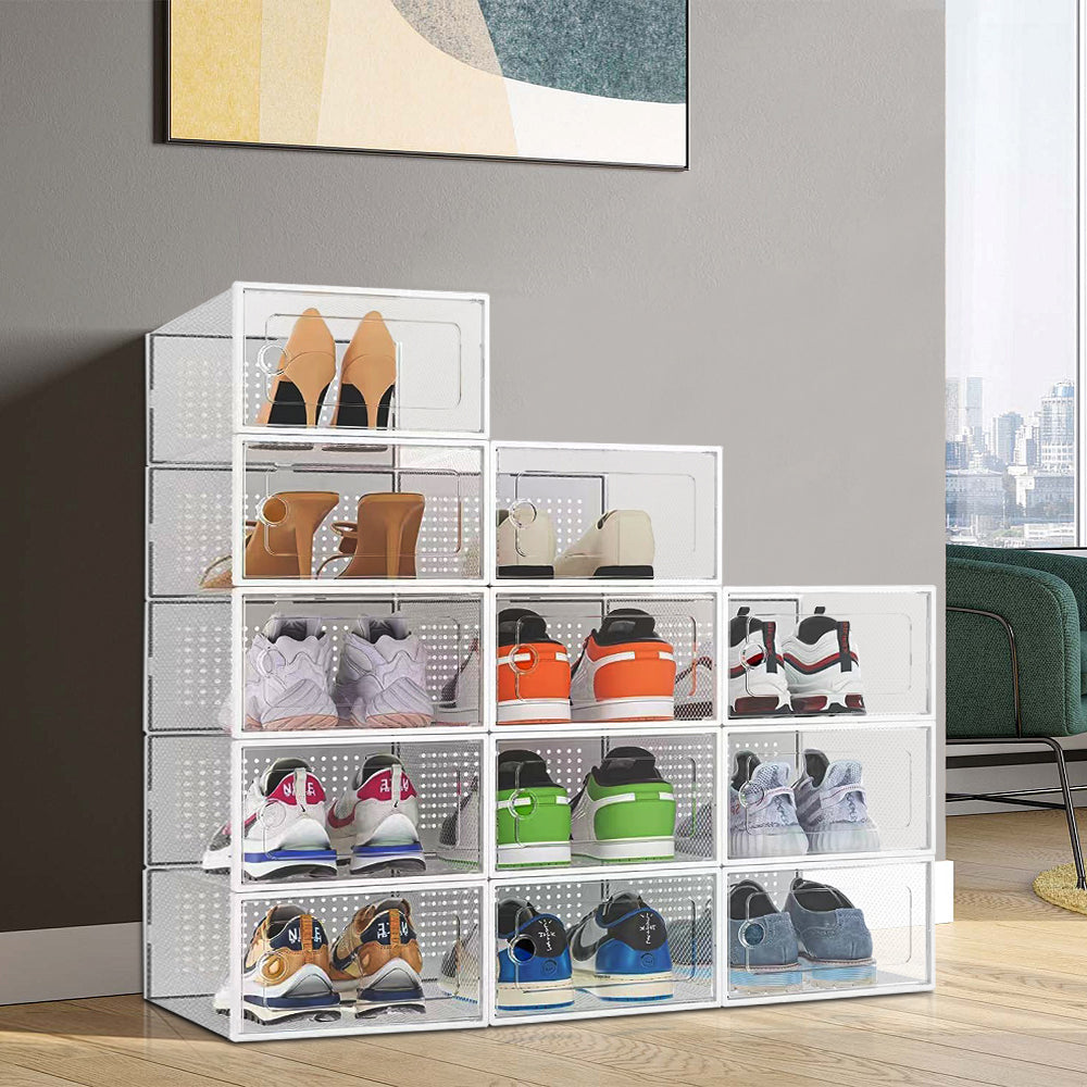 White 12 Stackable Shoe Storage Box Organiser