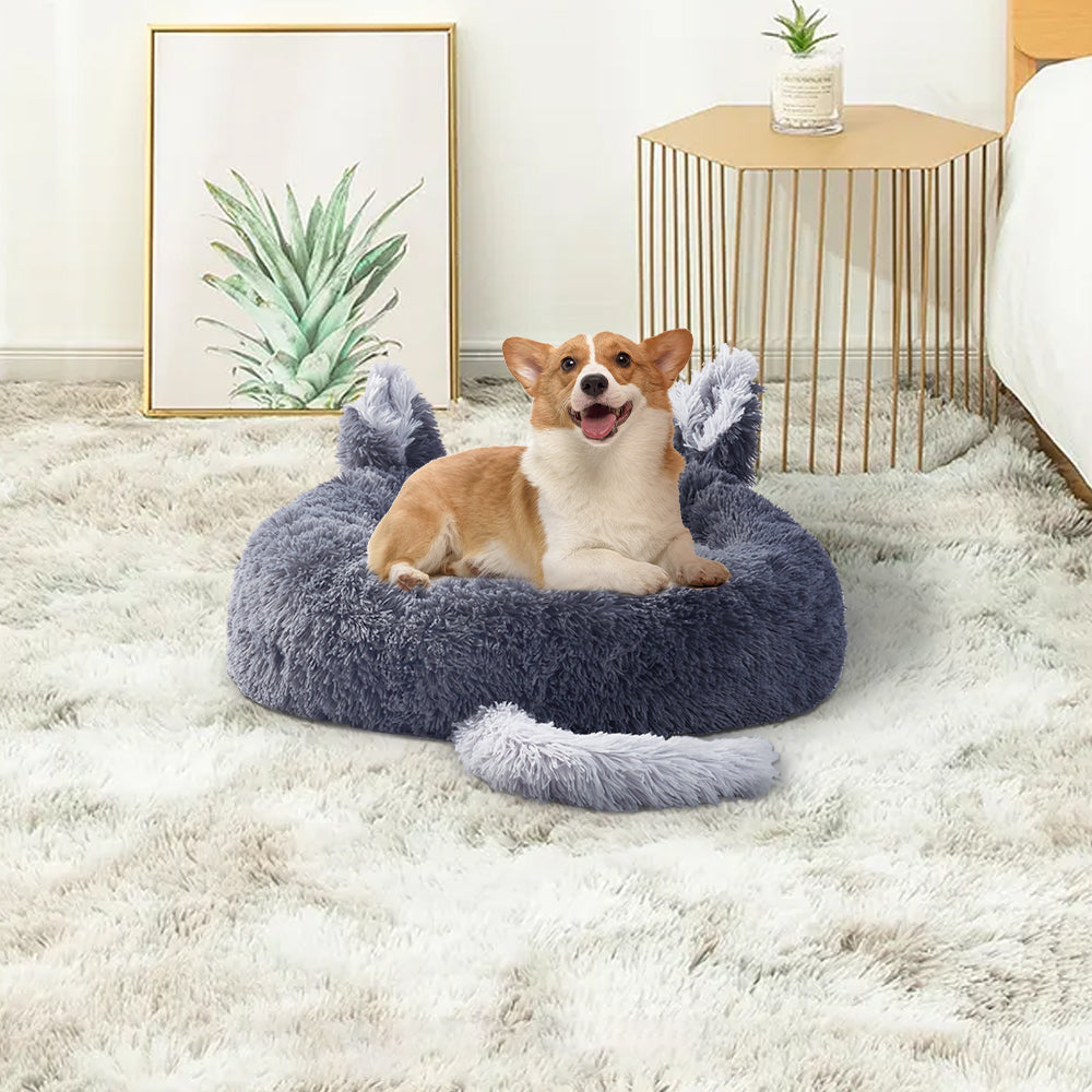 Dark Grey 50cm Round Plush Pet Dog Cat Bed with Cute Ears