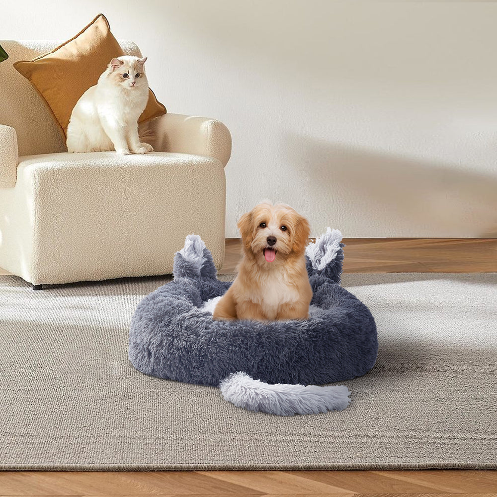 Dark Grey 50cm Round Plush Pet Dog Cat Bed with Cute Ears