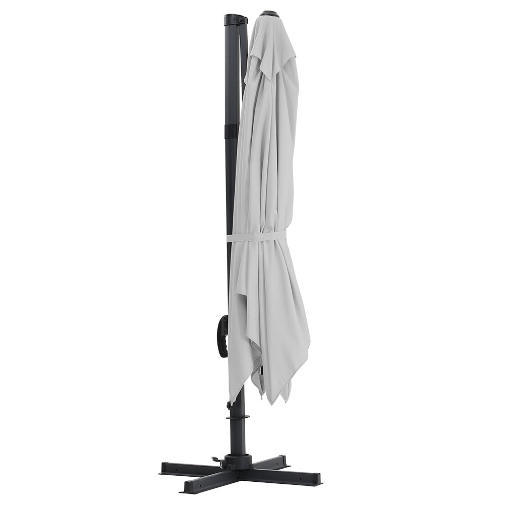 3M Large Garden Roma Tilting Aluminium Cantilever Parasol With Fanshaped Base, Light Grey