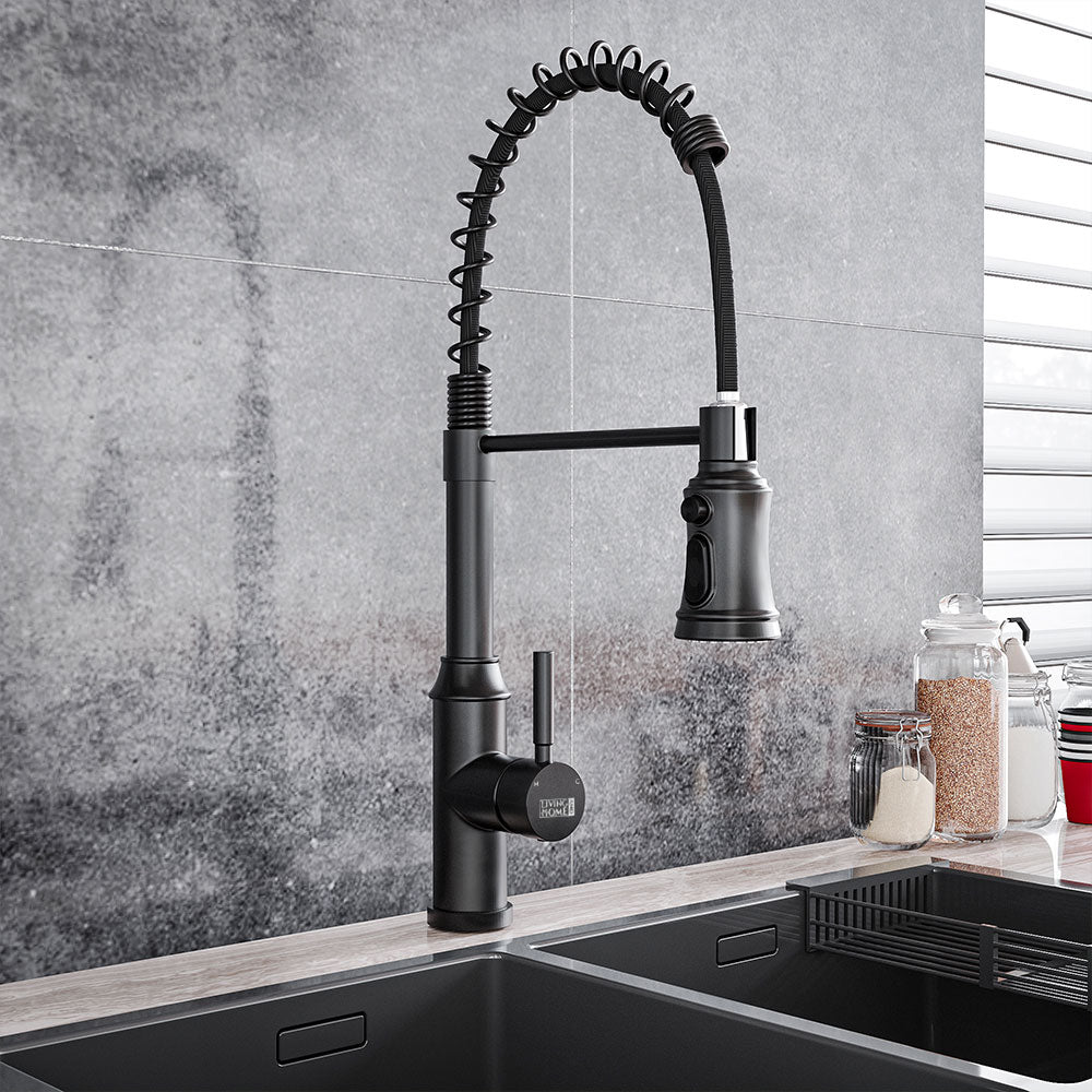 Rotable Pulldown Kitchen Mixer Tap with Spring Spout Grey