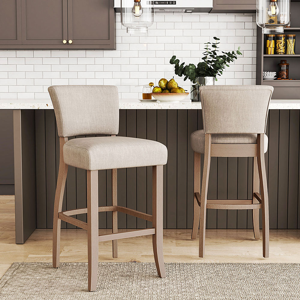 Set of 2 Height Linen Bar Stool for Kitchen, Beige