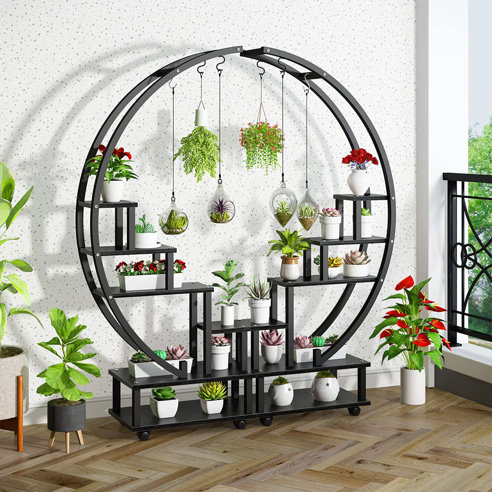 2pcs Half Moon Shaped Plant Stand Display Shelf with Wheels