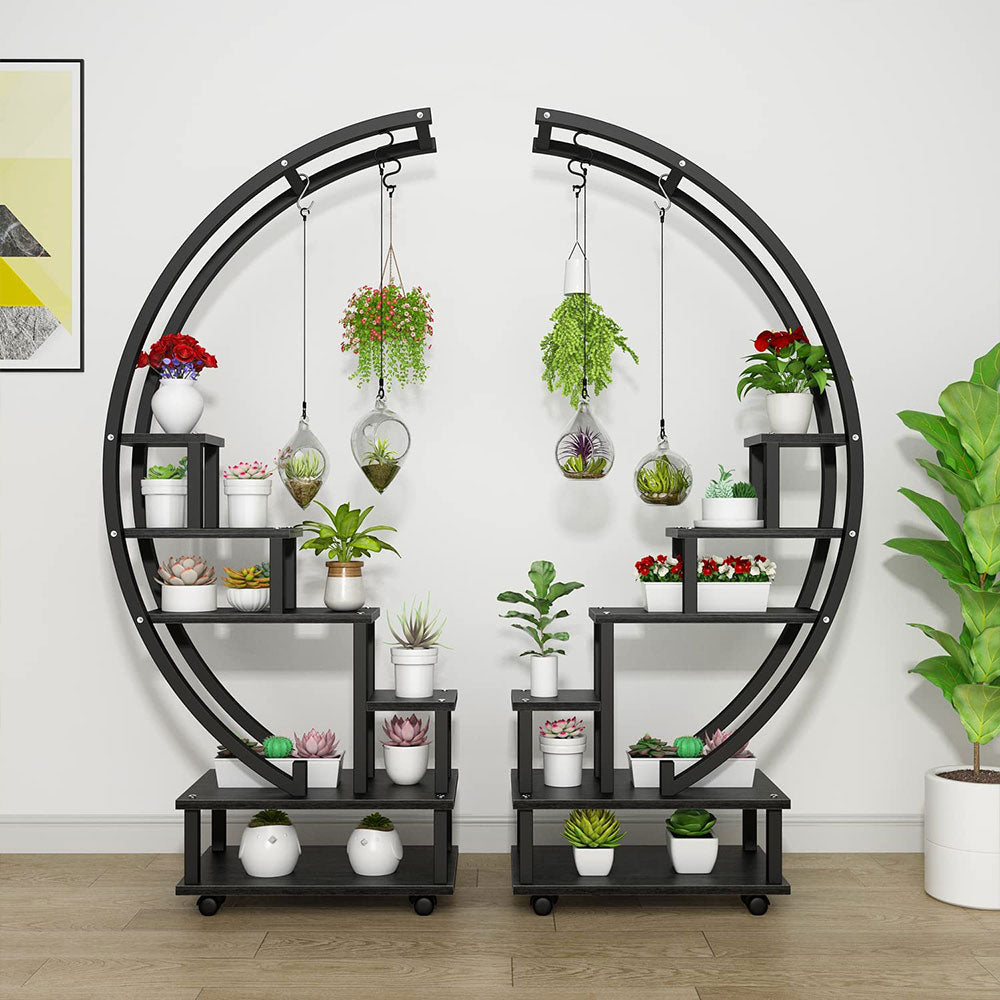 2pcs Half Moon Shaped Plant Stand Display Shelf with Wheels