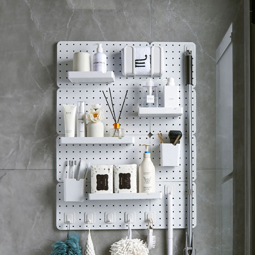White Pegboard Wall Bathroom Storage Rack