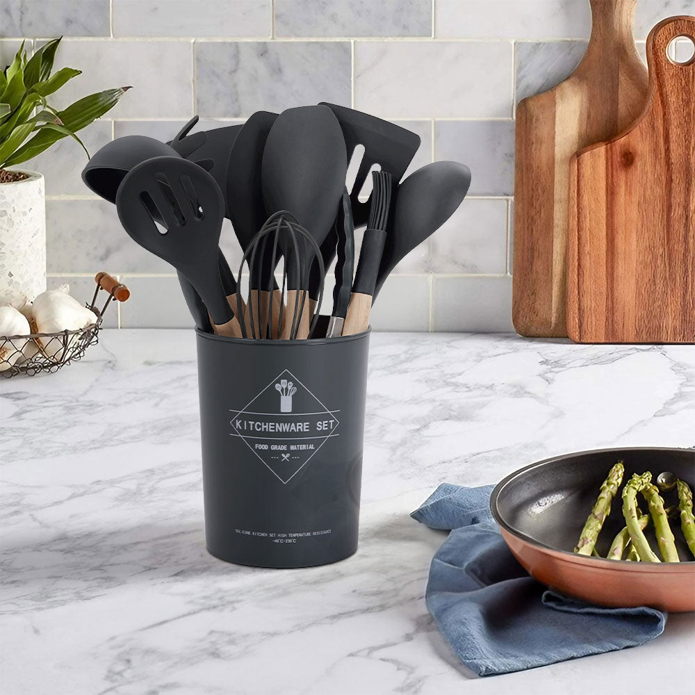 Grey 11 Piece Silicone Kitchen Utensil Set for Nonstick Cookware