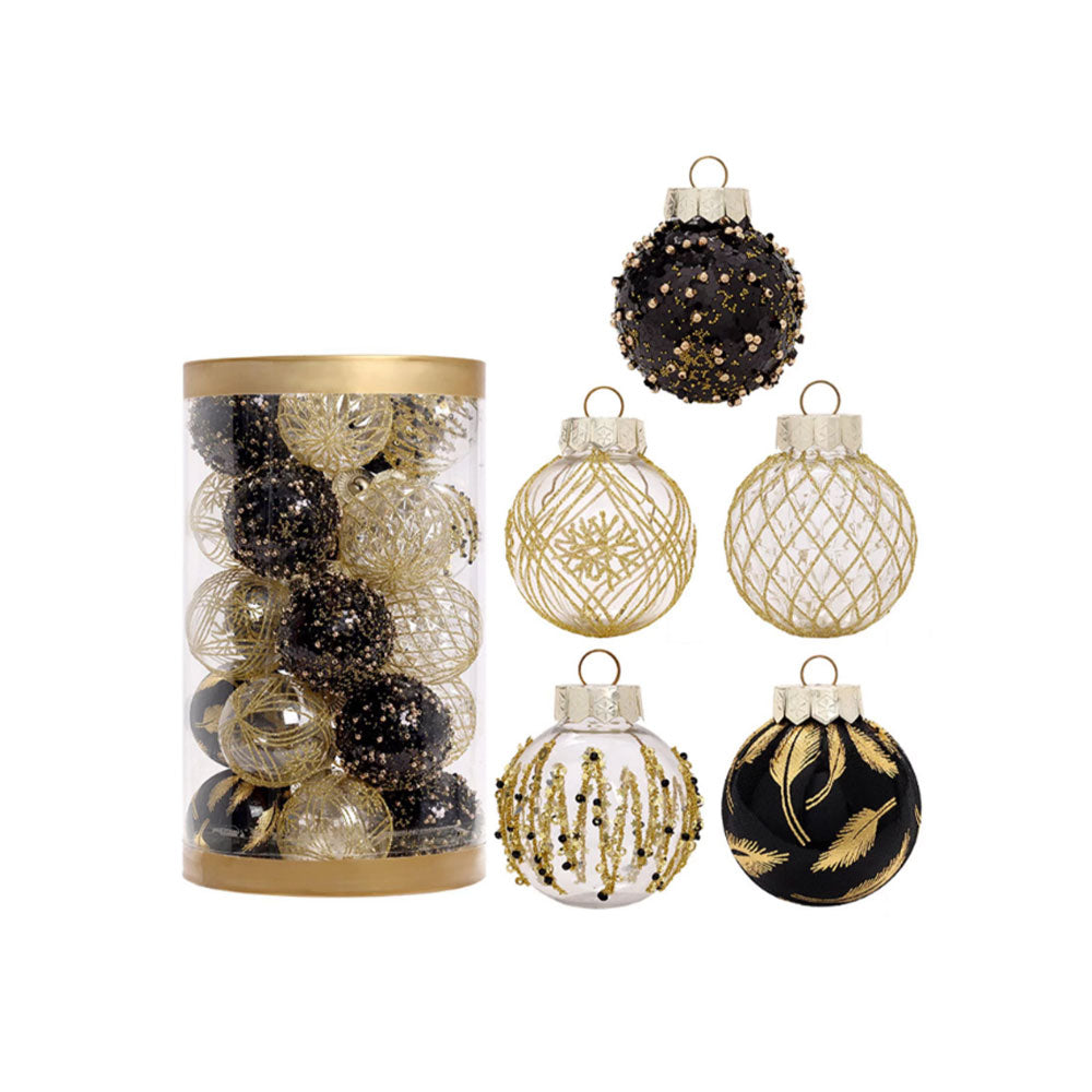 25Pcs Christmas Ball Ornament Set,Black and Gold,Plastic Xmax Ball