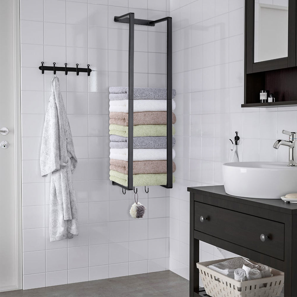 Black Modern Wall Towel Rack with Hooks