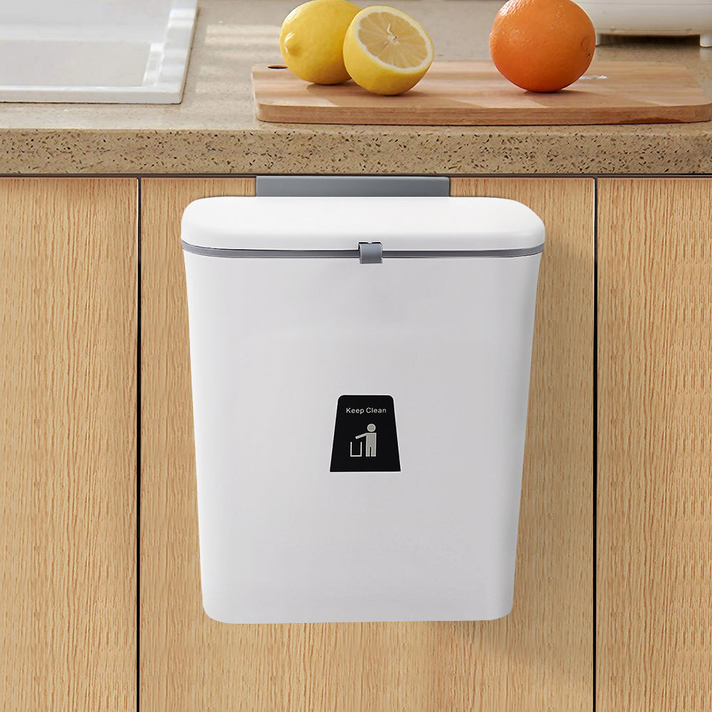 White Kitchen Hanging Flip Lid Trash Can