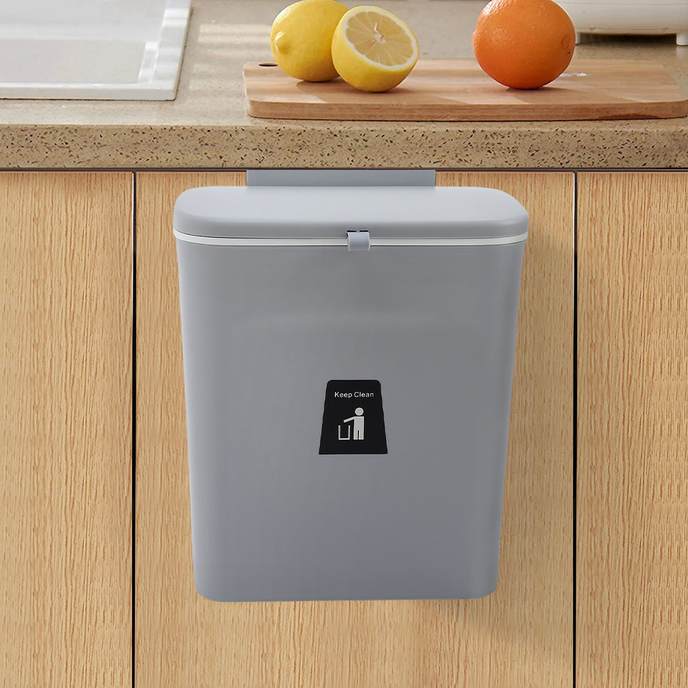 Grey Kitchen Hanging Flip Lid Trash Can