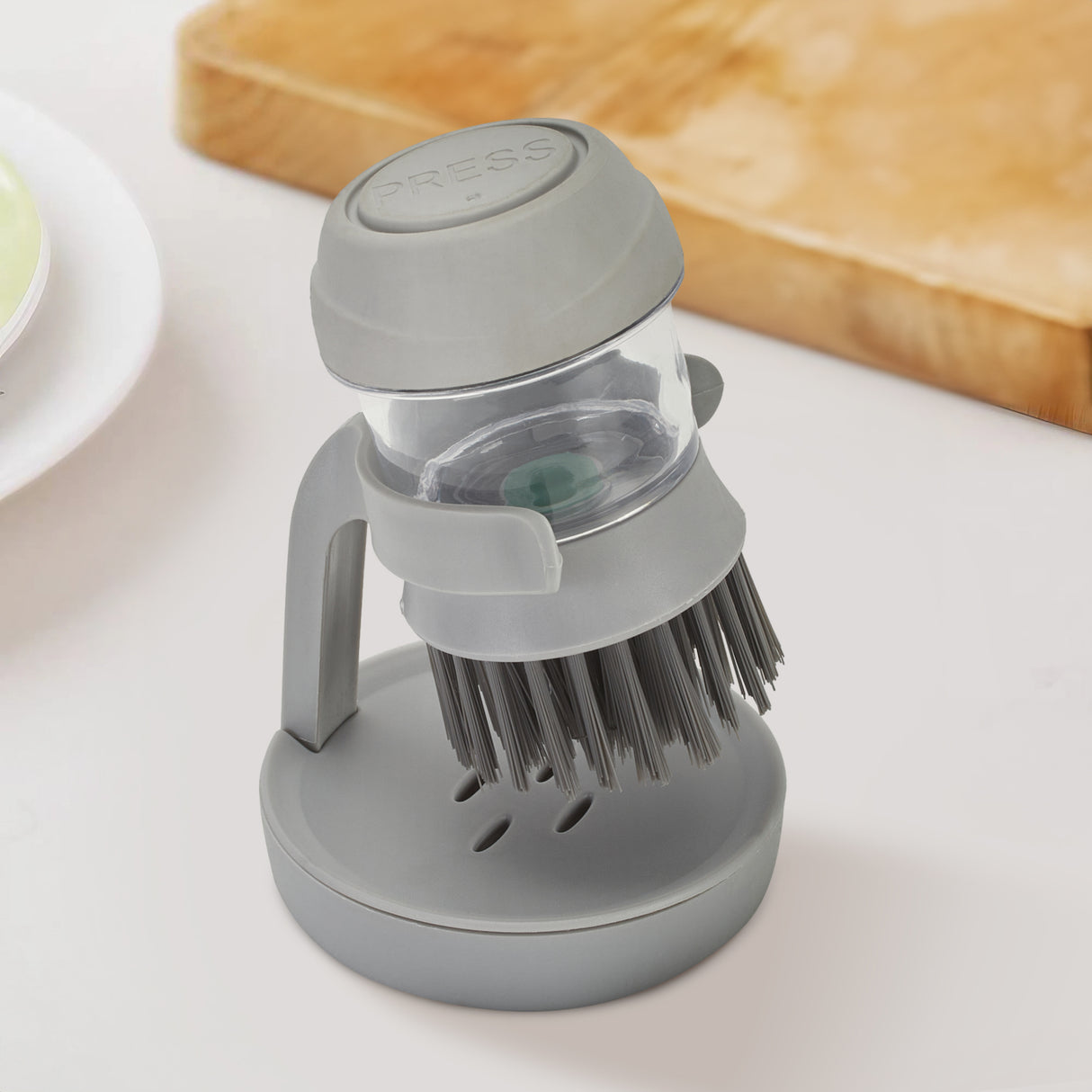 Grey Dish Pot Brush with Soap Dispenser