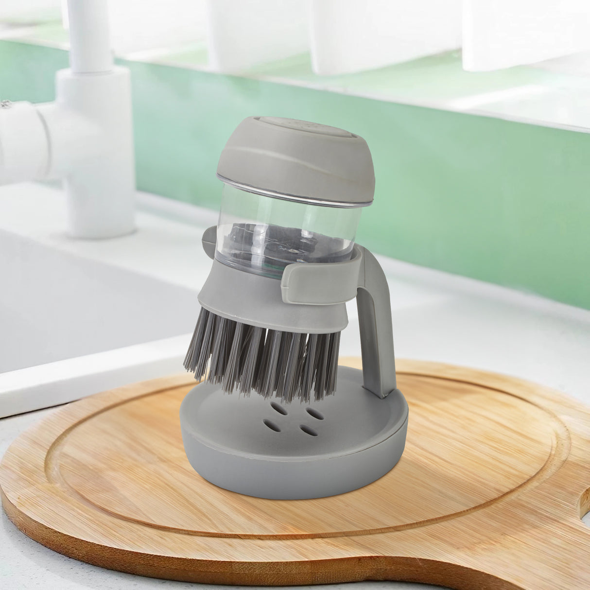 Grey Dish Pot Brush with Soap Dispenser