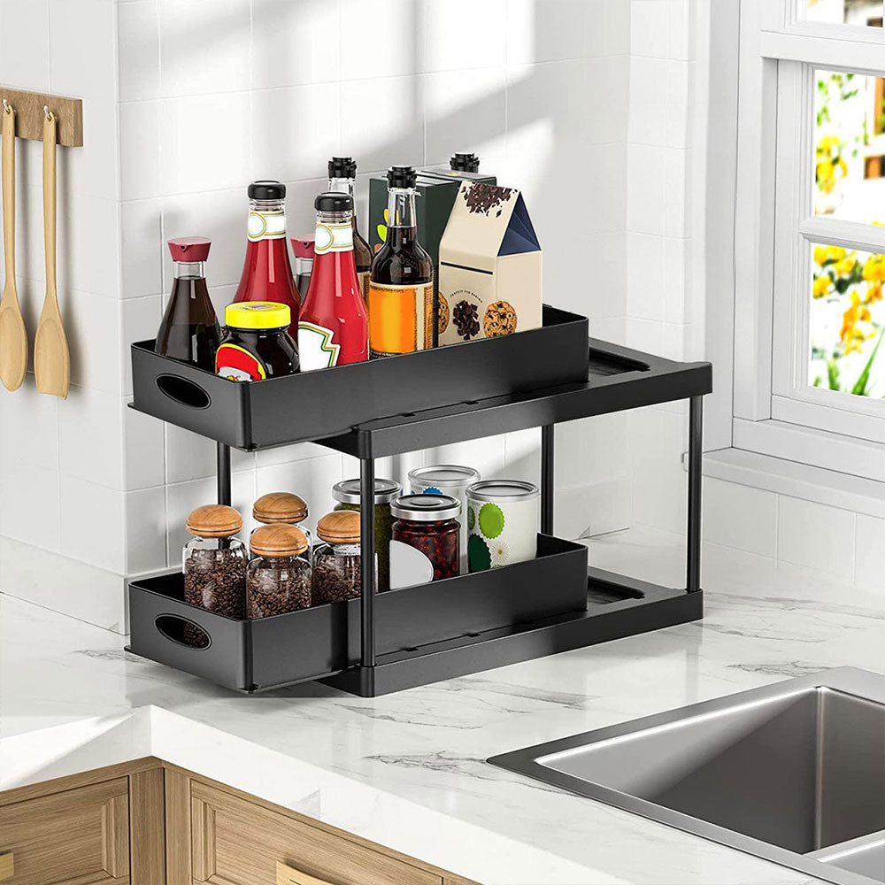 Black 2 Tier Under Sink Pull Out Storage Organizer