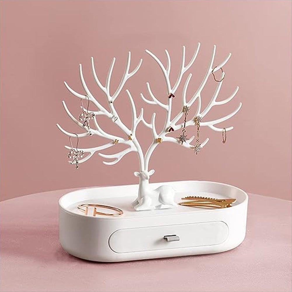 White Plastic Antlers Tree Jewelry Organizer Stand