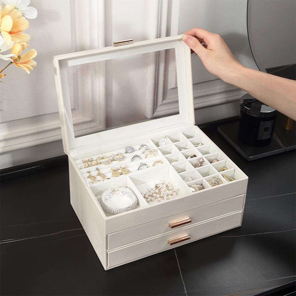 PU Leather 3 Tier Jewelry Box Organizer with Drawers