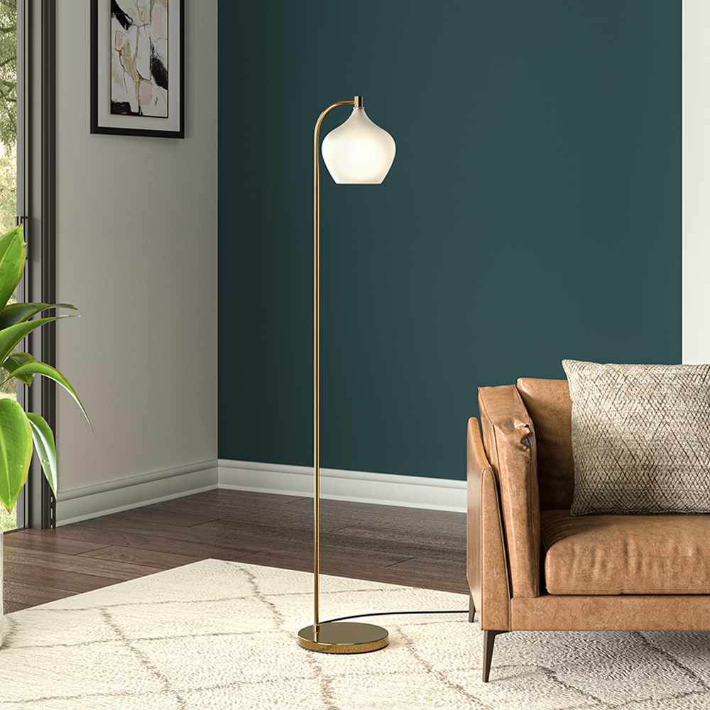 Gold Floor Lamp with Frosted Glass Lampshade