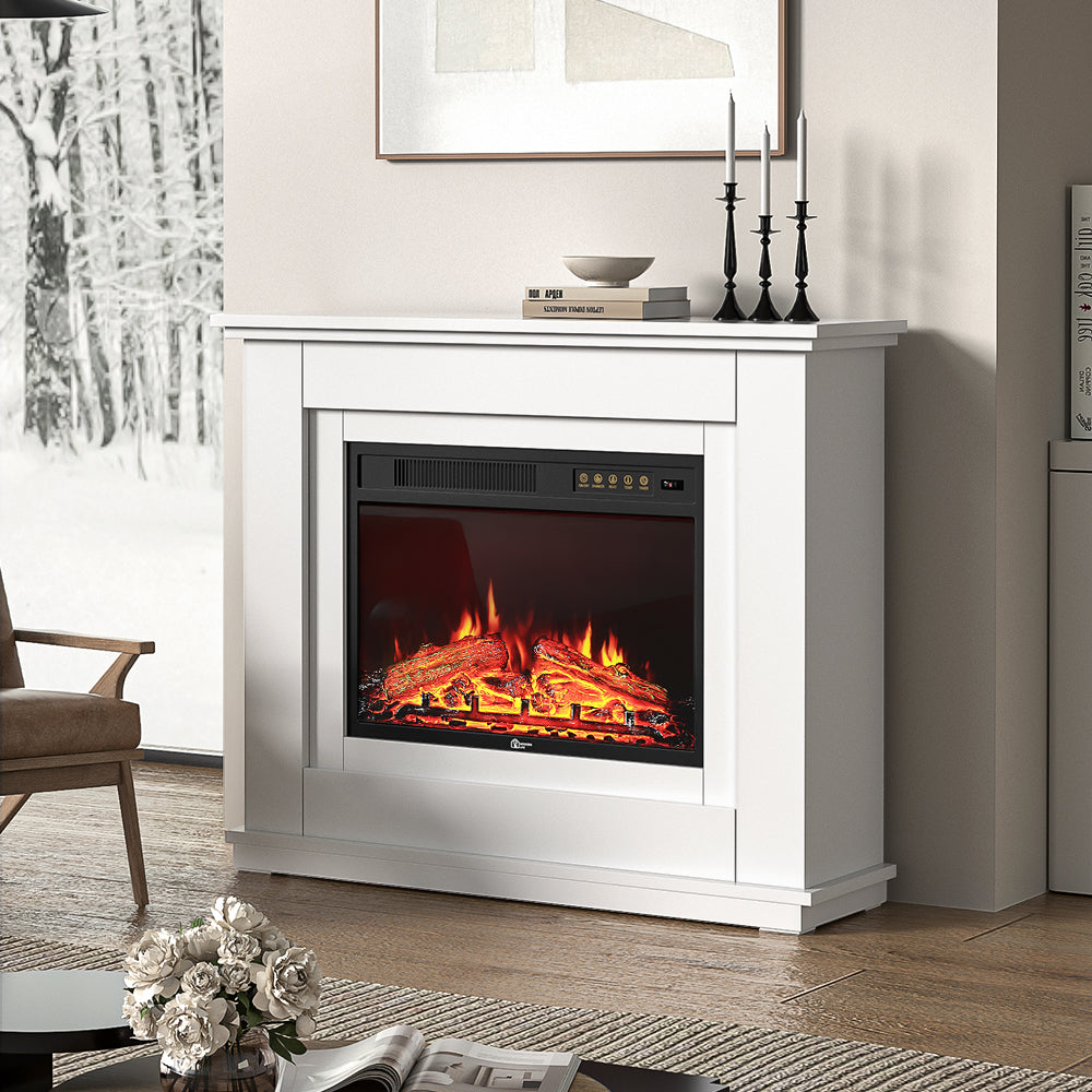Electric Inset Fireplace Heater Fire Place White Wooden Mantel, 30inch