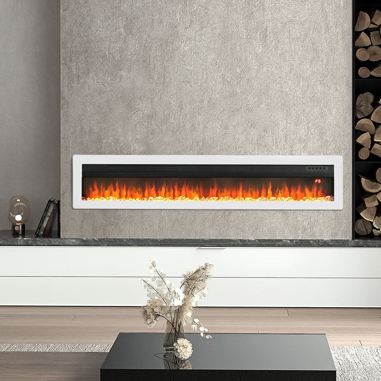 LED Electric Wall Fireplace 9 Flame Colours with Freestanding Leg, White 60inch