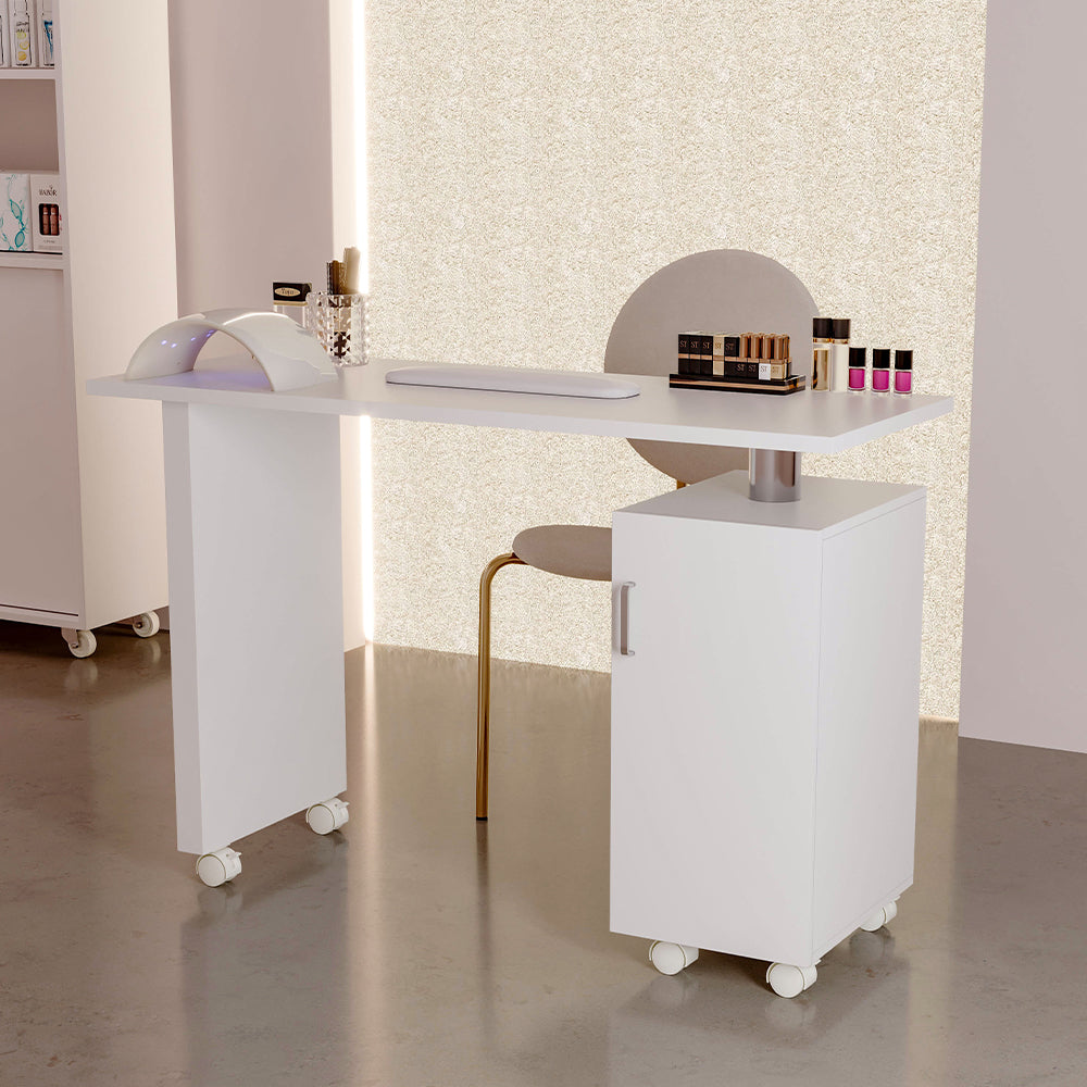 White Rolling Manicure Salon Station with Storage