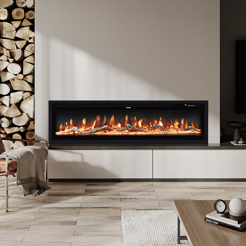 50 Inch LED Recessed Wall Mounted Freestanding Electric Fireplace 5120 BTU Heater 12 Flame Colors