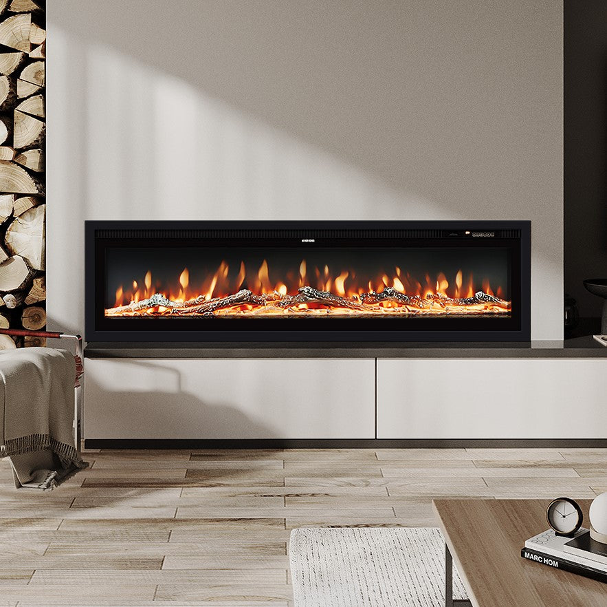 80 Inch Wall Mounted Freestanding Electric Fireplace with Remote 9 Flame Colours