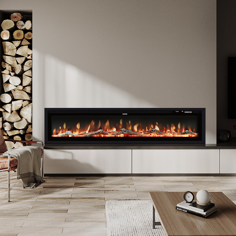 60 Inch LED Recessed Wall Mounted Freestanding Electric Fireplace 5120 BTU Heater Multi-Colour Flames