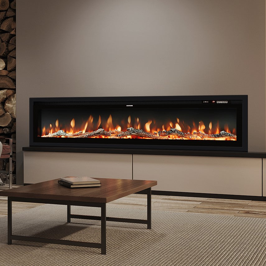 LED Recessed Wall Mounted Freestanding Electric Fireplace 9 Flame Colors with Remote Control,60 Inch