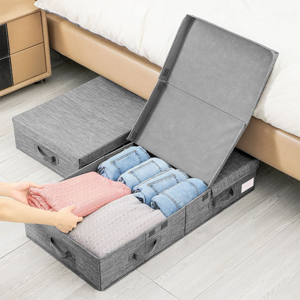 Underbed Fabric Clothes Organizer Durable Storage Box with Handles and Lid