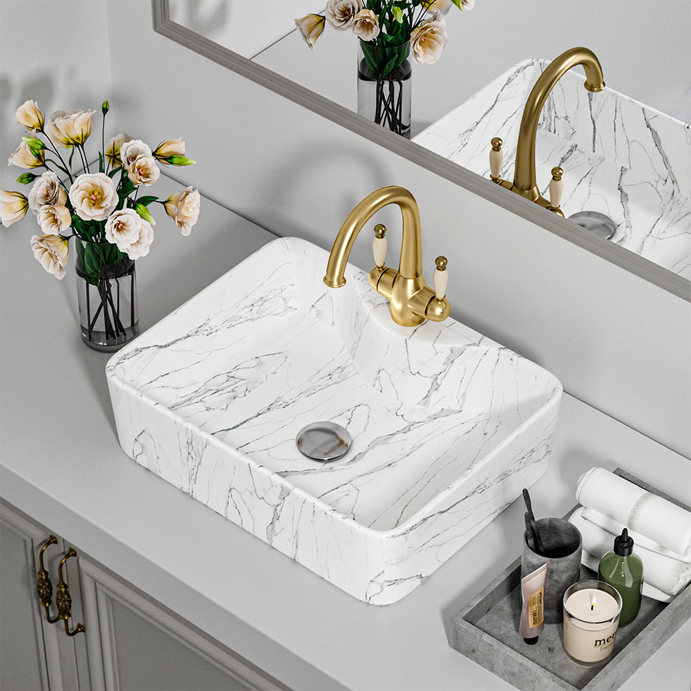 Rectangular Marble Vessle Sink Ceramic