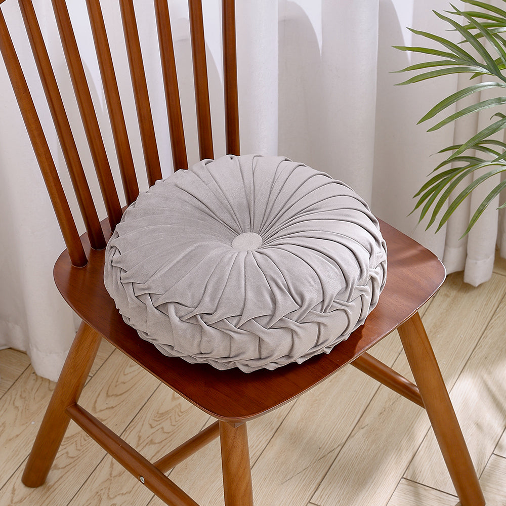 Velvet Round Floral Wrinkle pillow Cushion, Grey 35CM