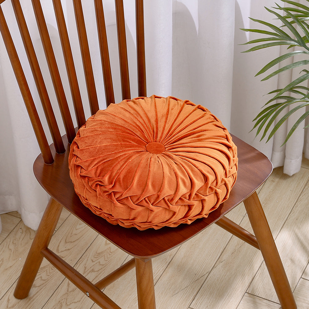 Velvet Round Floral Wrinkle pillow Cushion, Orange 35CM