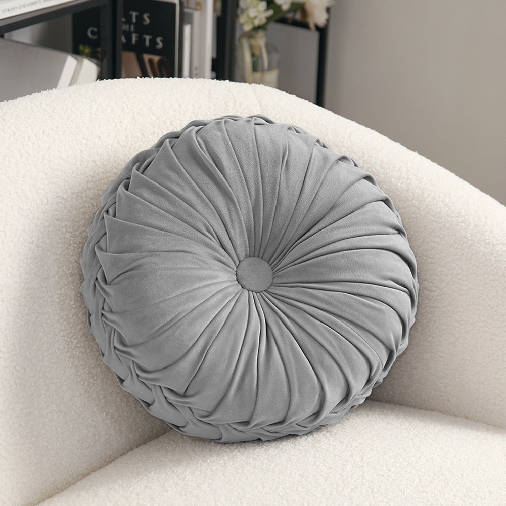Velvet Round Floral Wrinkle pillow Cushion, Grey 35CM