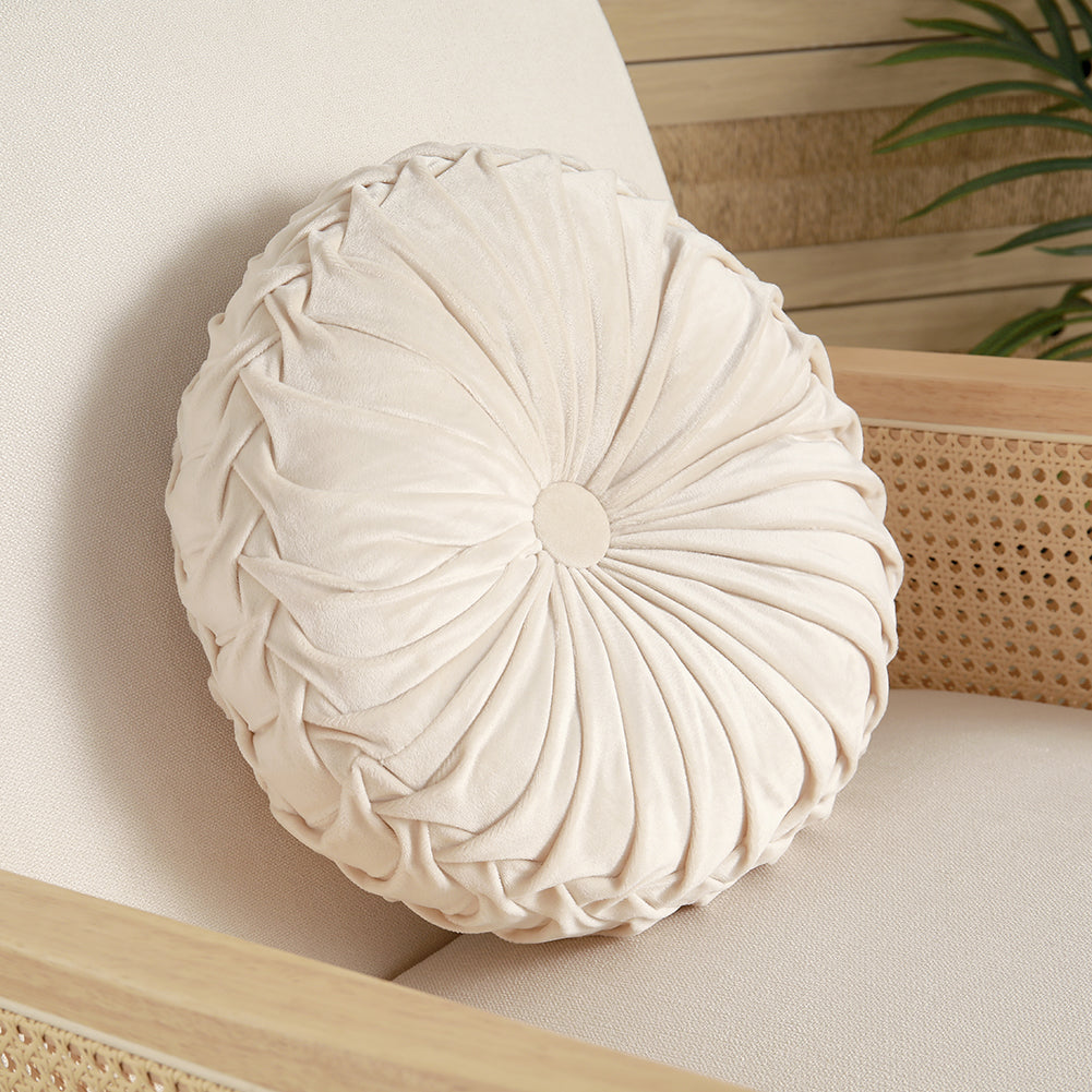 Velvet Round Floral Wrinkle pillow Cushion, Beige 45CM