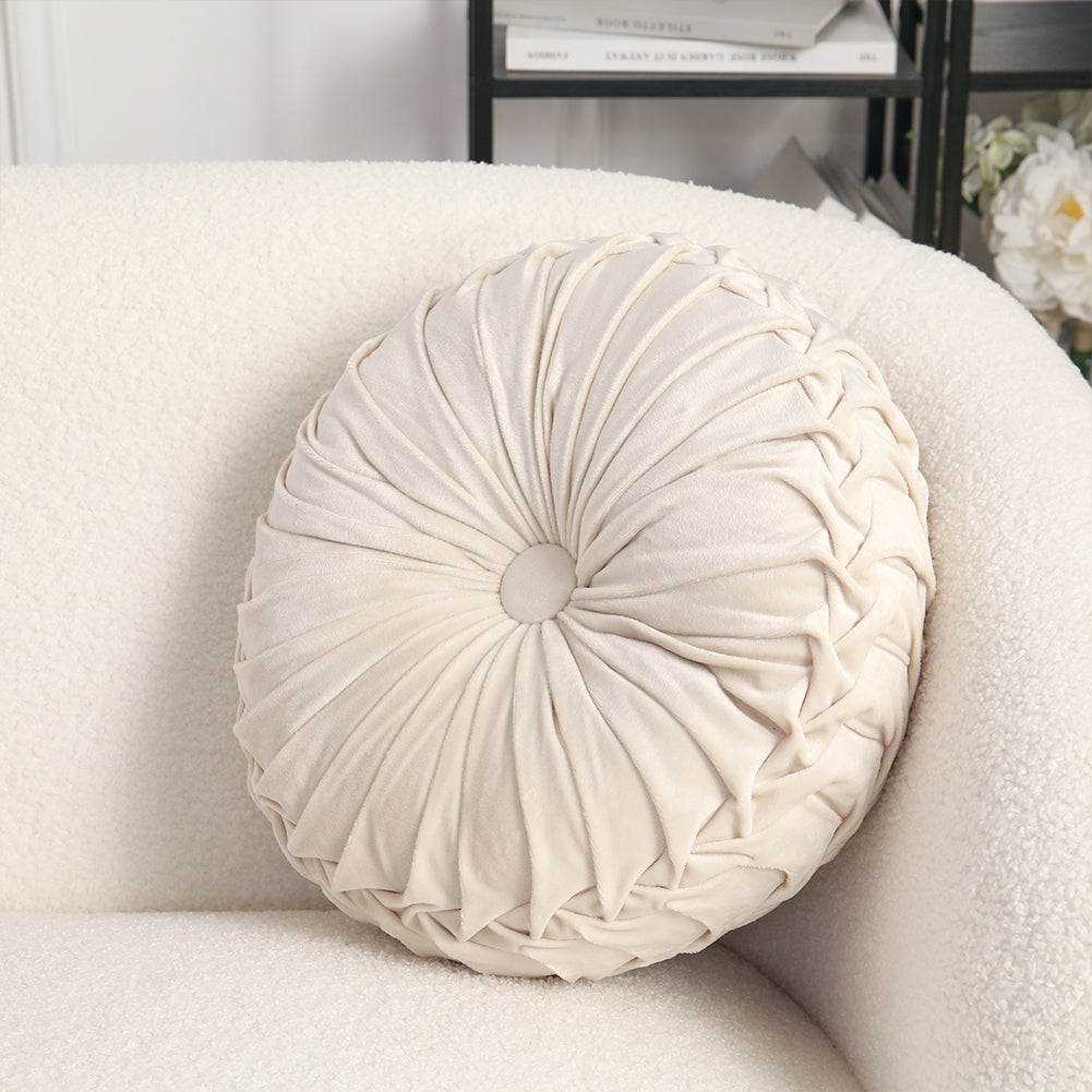 Velvet Round Floral Wrinkle pillow Cushion, Beige 45CM