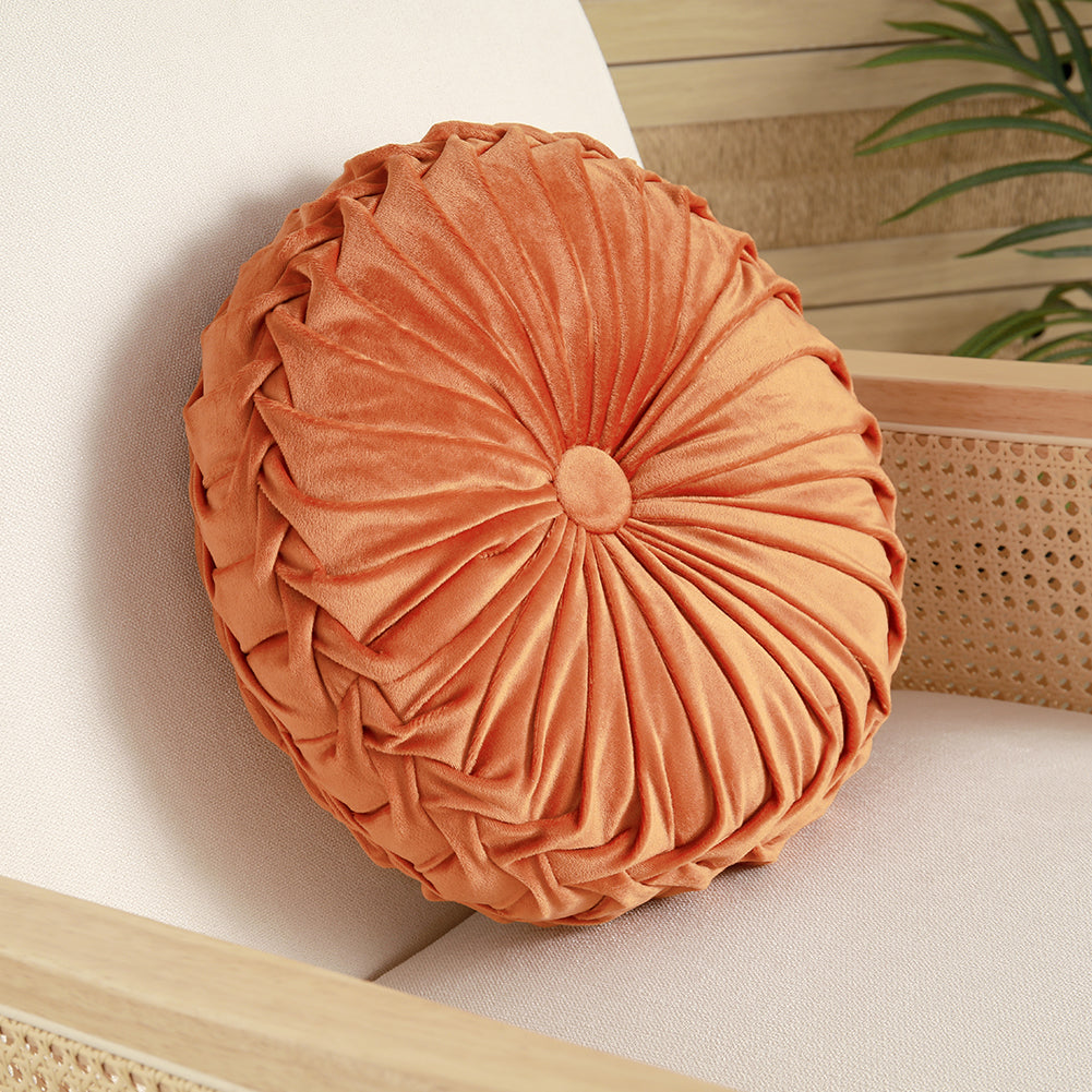 Velvet Round Floral Wrinkle pillow Cushion, Orange 35CM