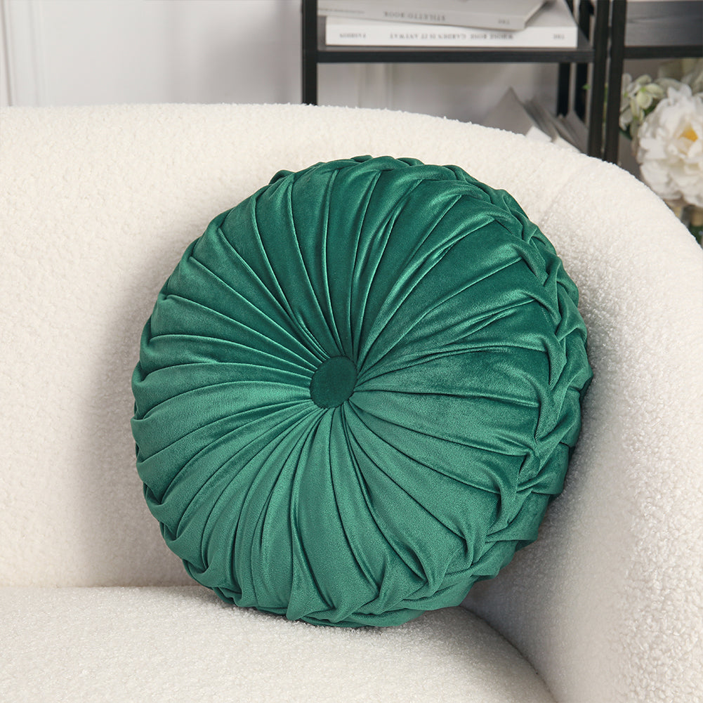 Velvet Round Floral Wrinkle pillow Cushion, Dark Green 45CM