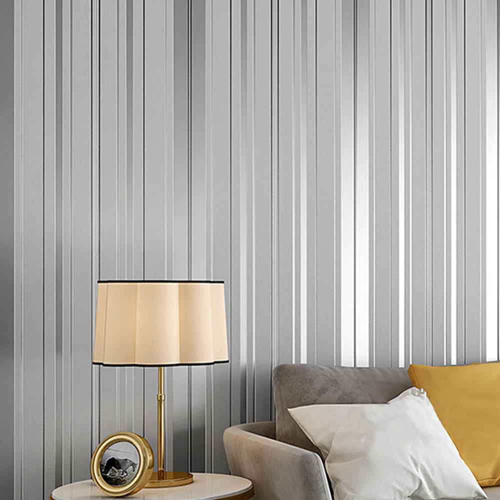 Modern Metallic Silver and Grey Striped Wallpaper