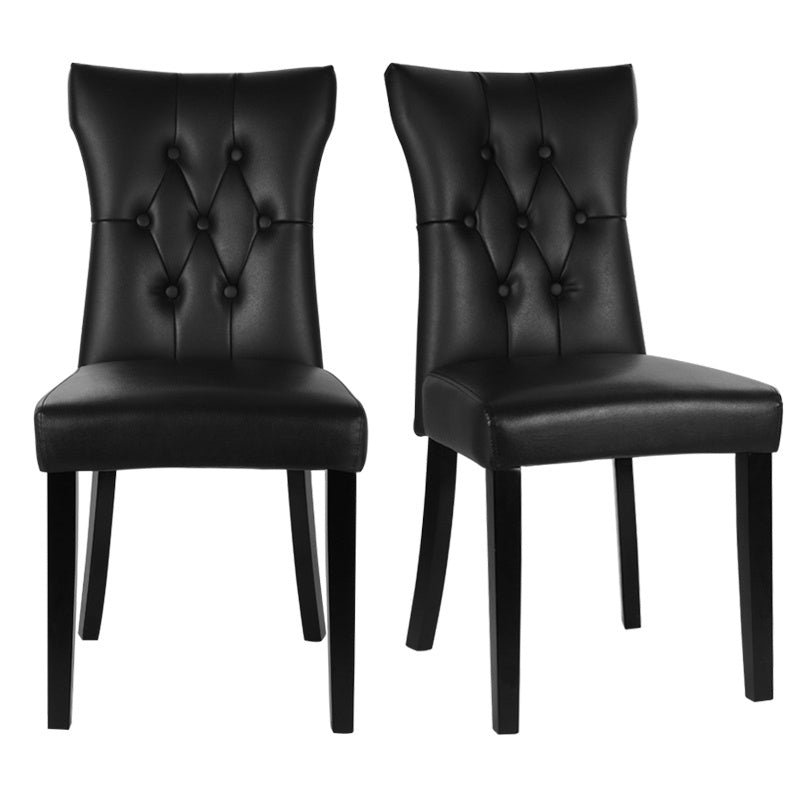 Set of 2 PU Leather Buttoned Dining Chair Black