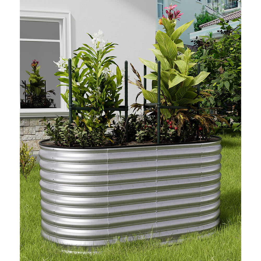 160cm Silver Oval Shaped Galvanized Steel Raised Garden Bed