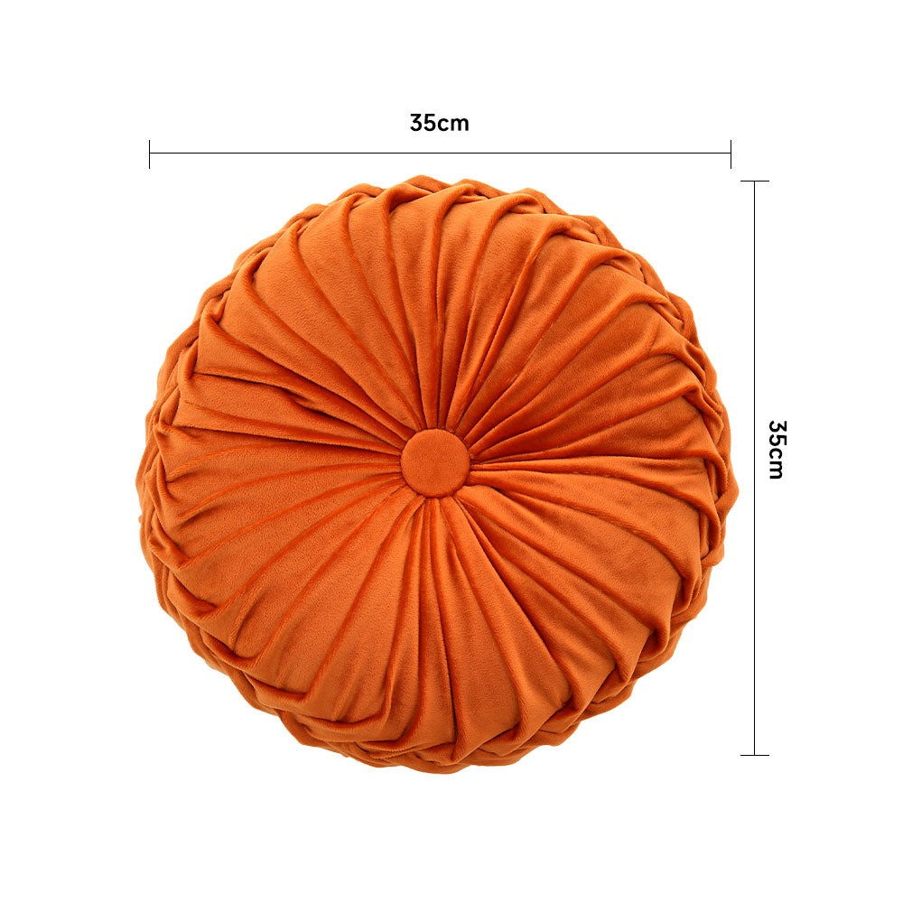 Velvet Round Floral Wrinkle pillow Cushion, Orange 35CM