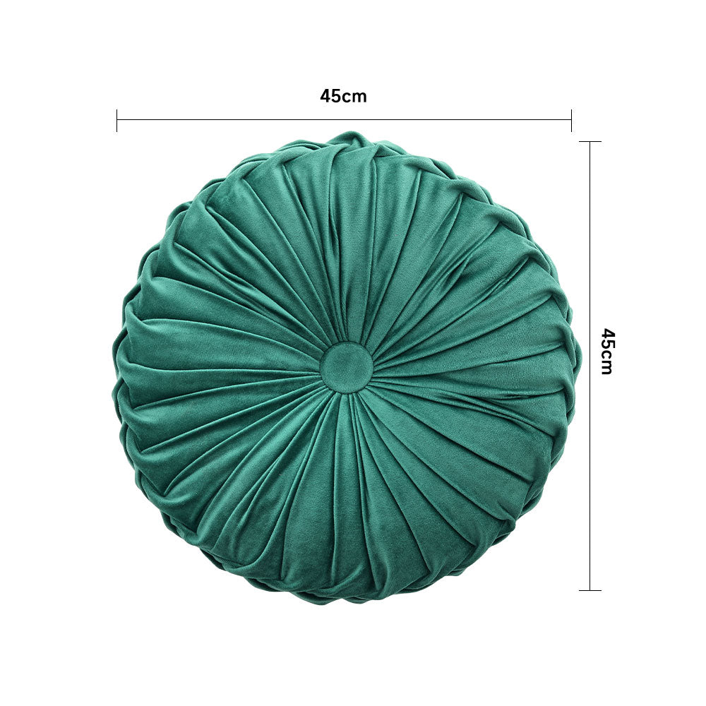 Velvet Round Floral Wrinkle pillow Cushion, Dark Green 45CM