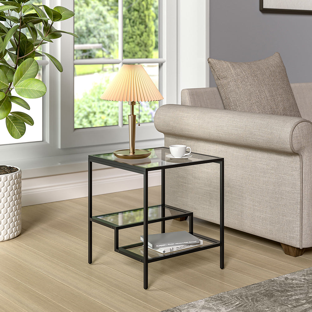 Black Ladder Style Tempered Glass Side Table