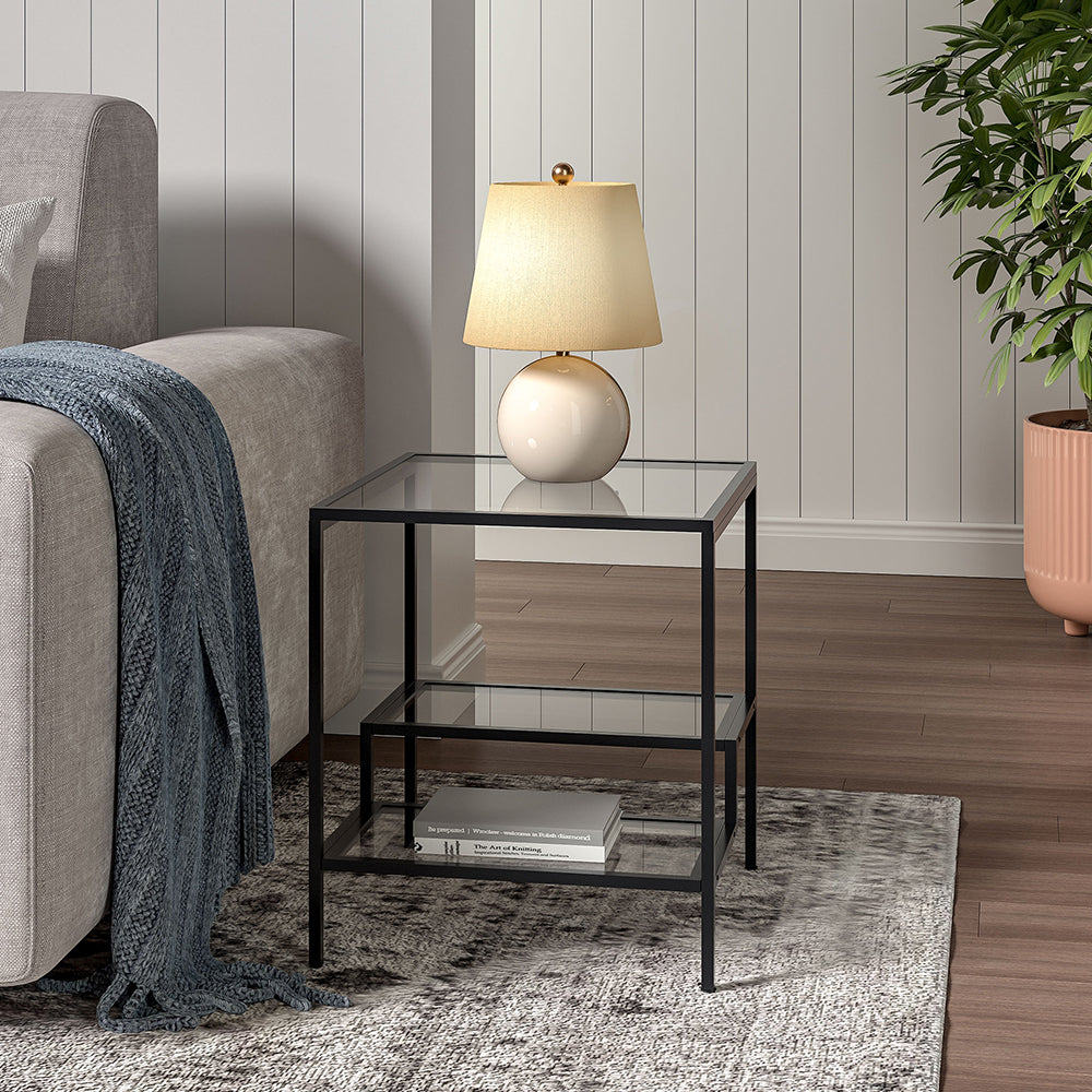 Black Ladder Style Tempered Glass Side Table