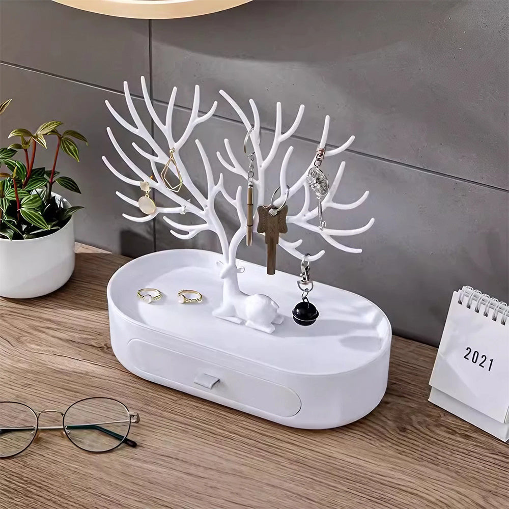 White Plastic Antlers Tree Jewelry Organizer Stand