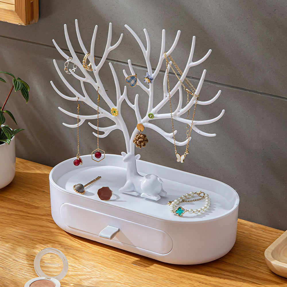 White Plastic Antlers Tree Jewelry Organizer Stand