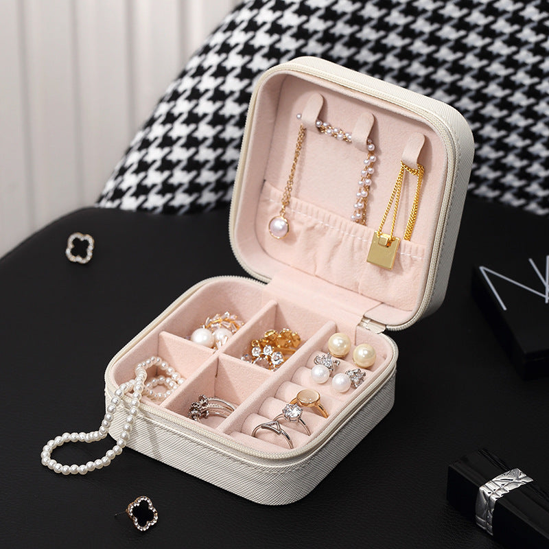 White Portable Small Faux Leather Jewellery Box