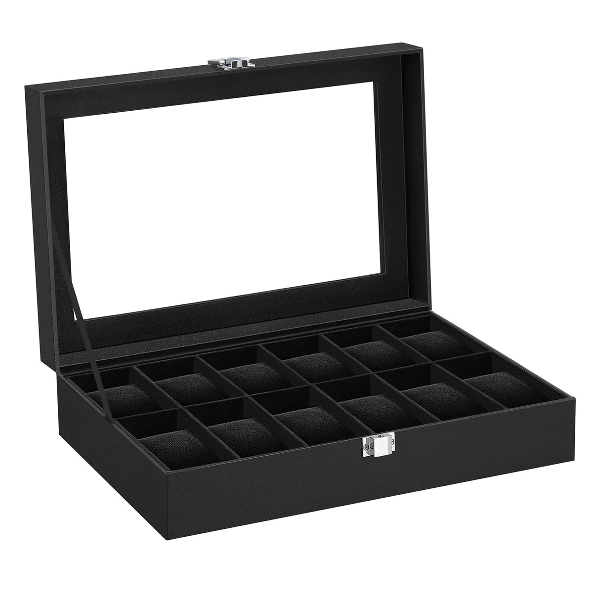 Black 12 Slot Synthetic Leather Watch Display Box